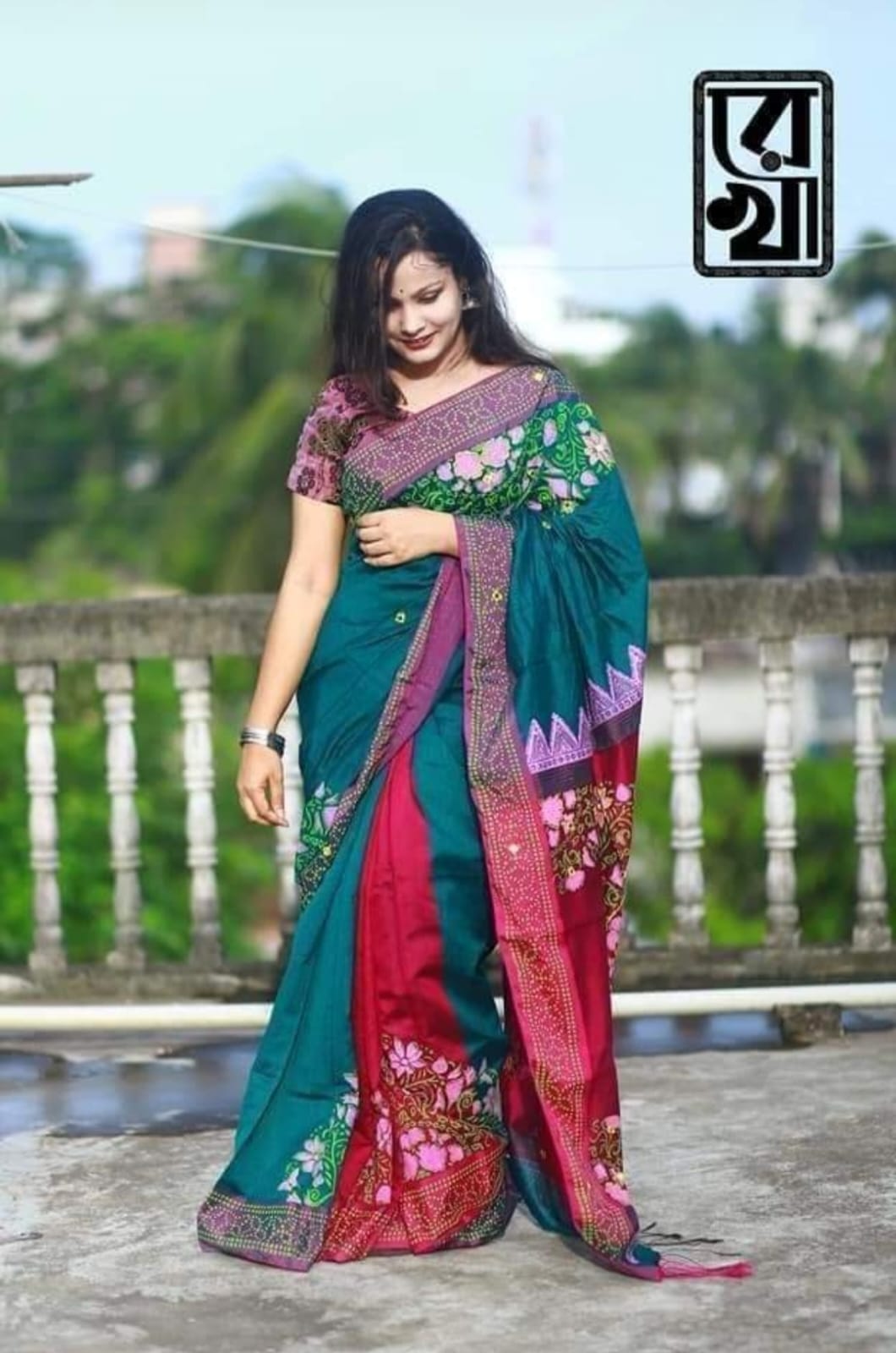 Hand Print Work Half Silk Saree, 12 Haath, 6 Colour Choices