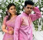 Couple Set, Semi Muslin Screen Print Saree and Block Print Panjabi