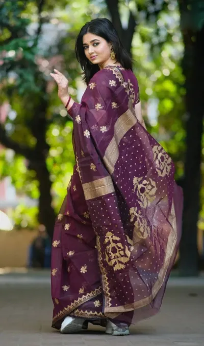 স্ক্রিন ও আফসান প্রিন্ট সেমি মসলিন শাড়ি, 6 রং