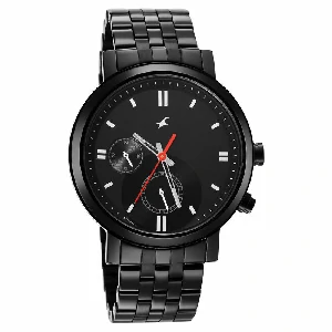 Fastrack NS3287NM01 Tick Tock Quartz Multifunction Black Dial Metal Strap Watch