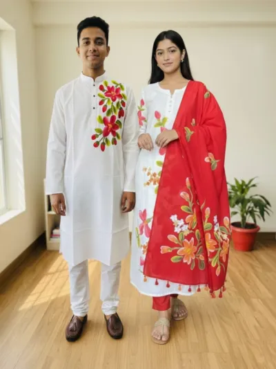 ম্যাচিং কাপল ড্রেস, আনস্টিচড থ্রি পিস ও পাঞ্জাবি 38 থেকে 46