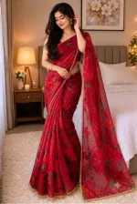 Soft Georgette Saree with Pearl Lace Border and Blouse Piece