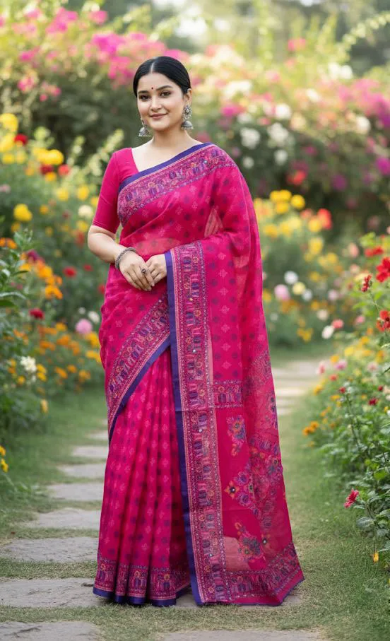Women's Boutique Silk Saree with Screen Print and Tassels