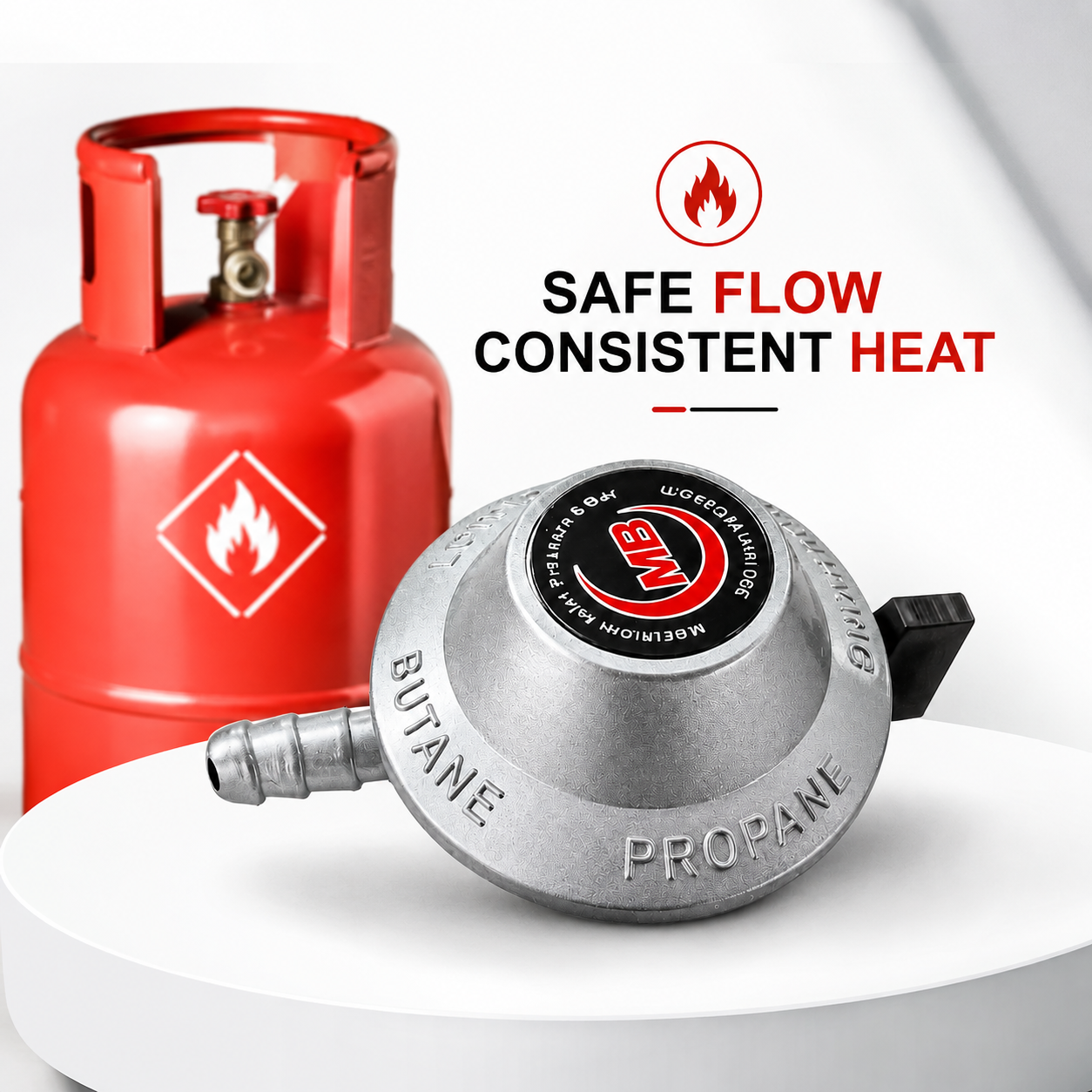 MB Silver লো প্রেশার LPG গ্যাস রেগুলেটর (22mm) – গ্যাস মিটার ইন্ডিকেটর সহ