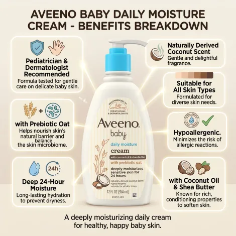 Aveeno Baby Daily Moisture ক্রিম, কোকোনাট অয়েল ও শিয়া বাটারসহ 354ml