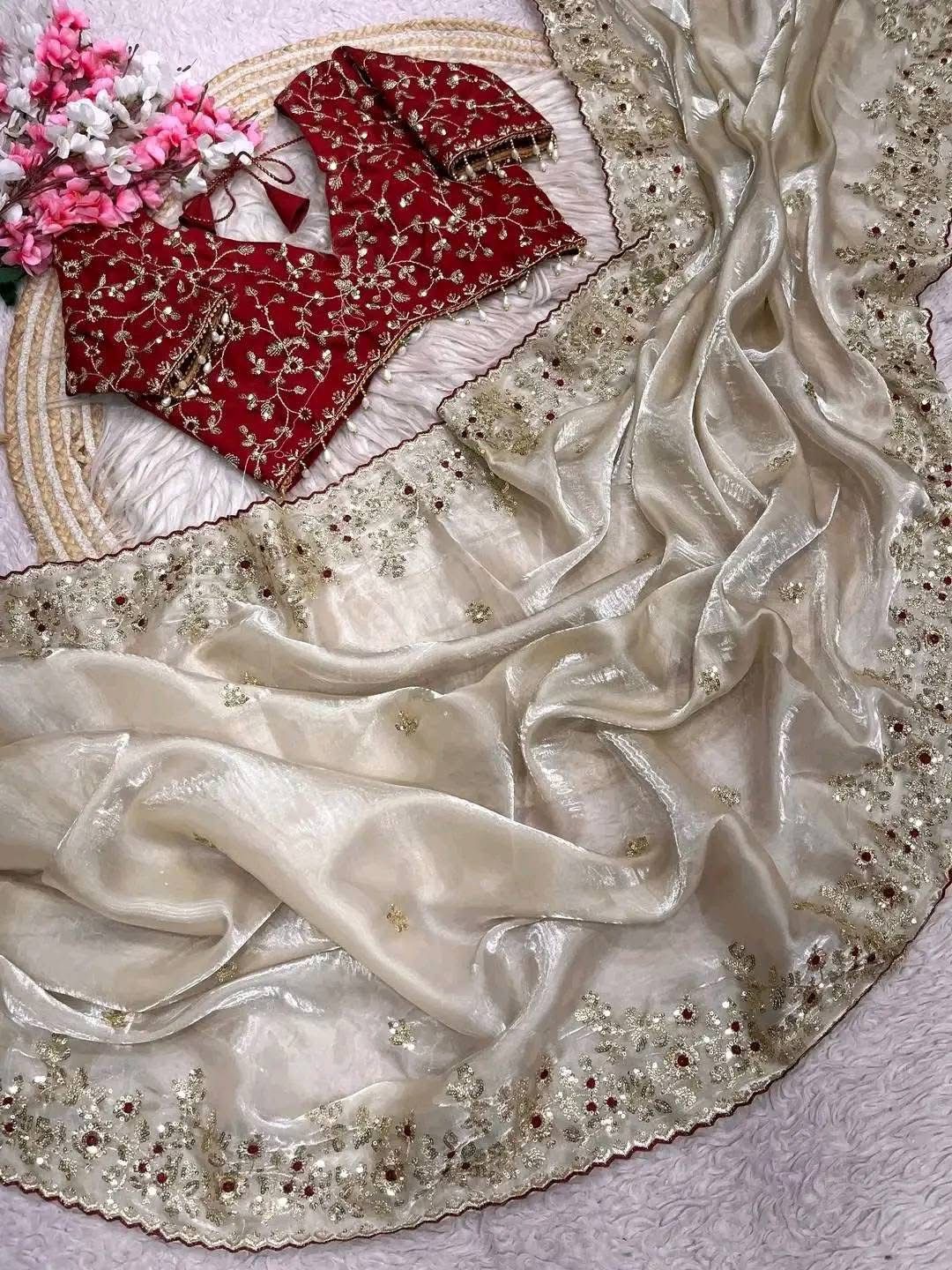 Women's Wedding and Party Saree, Glossy Fabric with Sequin Work