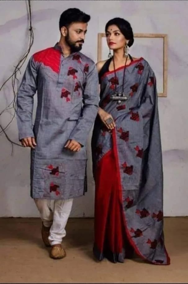 Matching Couple Set, Half Silk Saree with Dhupian Silk Panjabi
