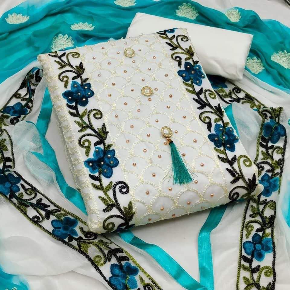 Aari Embroidery Semi-Stitched Three Piece, 45 Inch, 4 Colours