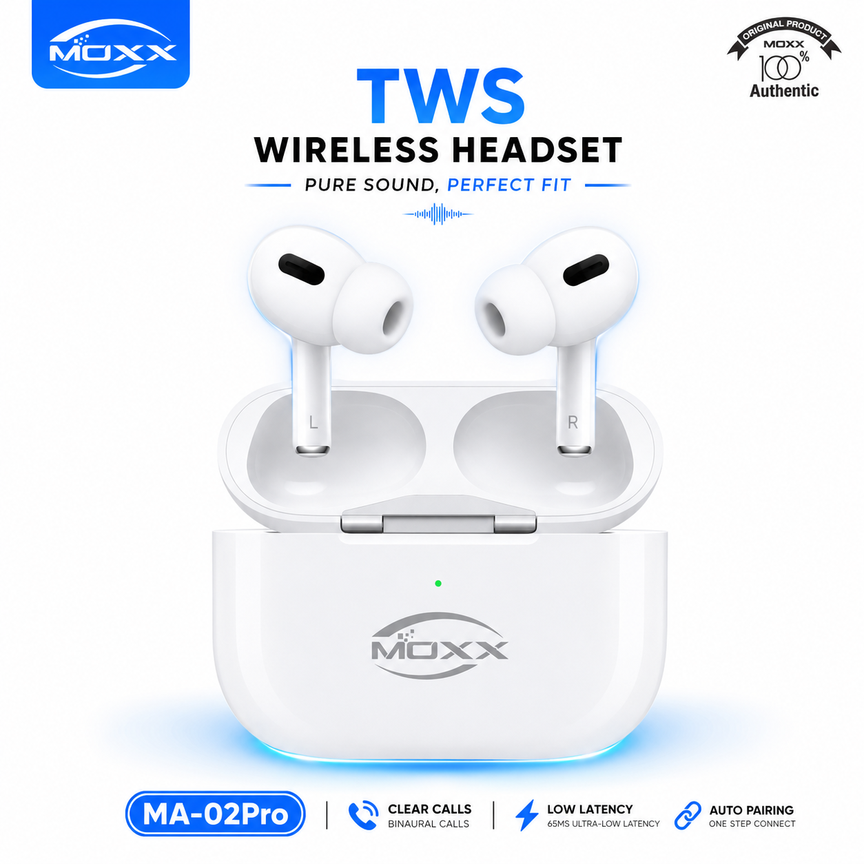 MOXX MA-02 Pro ট্রু ওয়্যারলেস ইয়ারবাডস, ব্লুটুথ 5.2