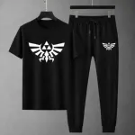 Men's Matching Tee and Trouser Set, Mesh Jersey with Screen Print