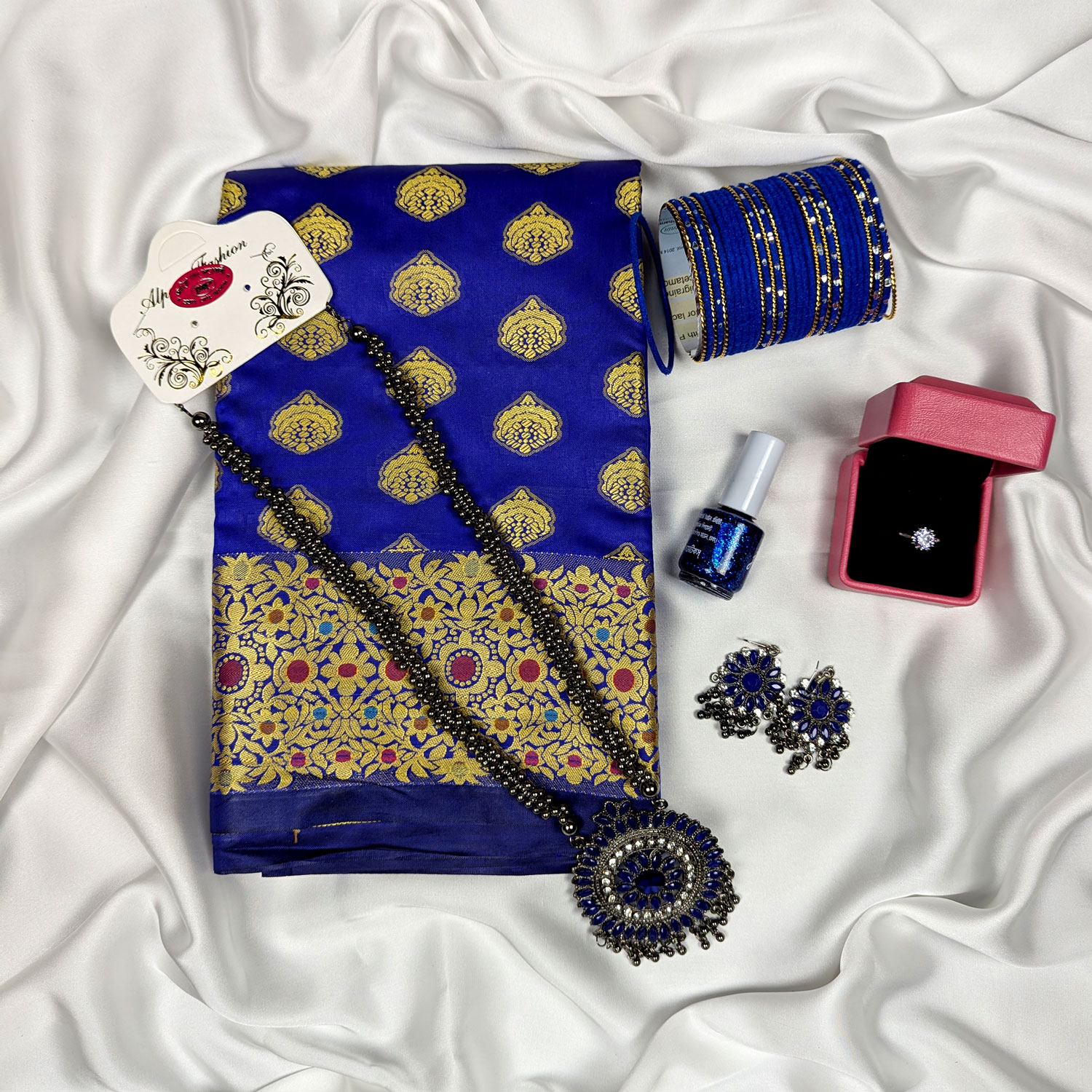 সিল্ক কাতান শাড়ি কম্বো প্যাক – নীল