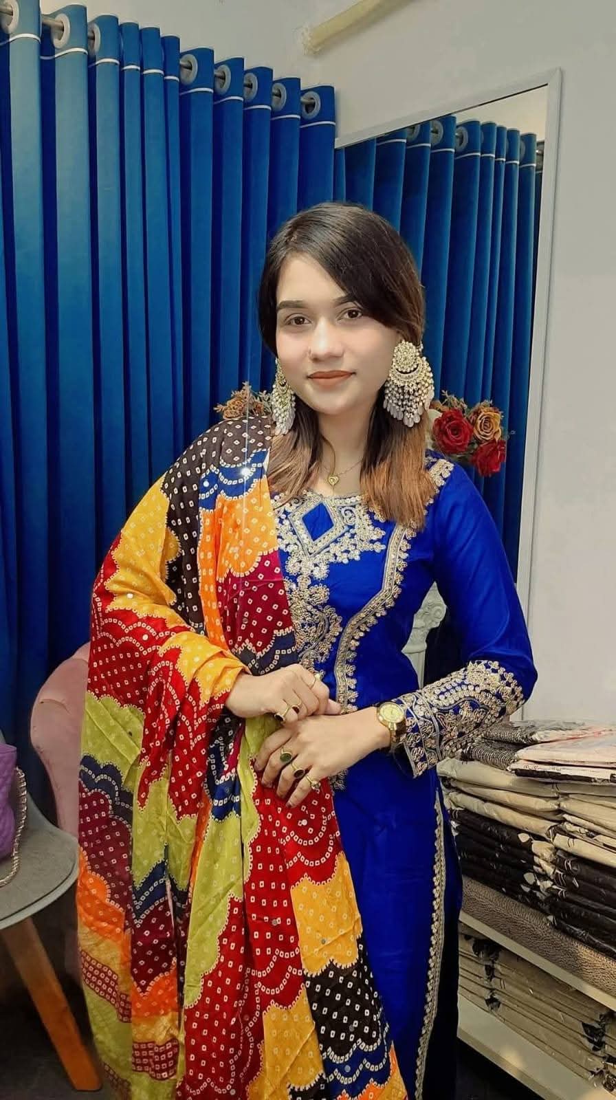 Women's Embroidered Three Piece with Butter Silk Salwar