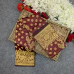সিল্ক কাতান শাড়ি কম্বো সেট - মেরুন