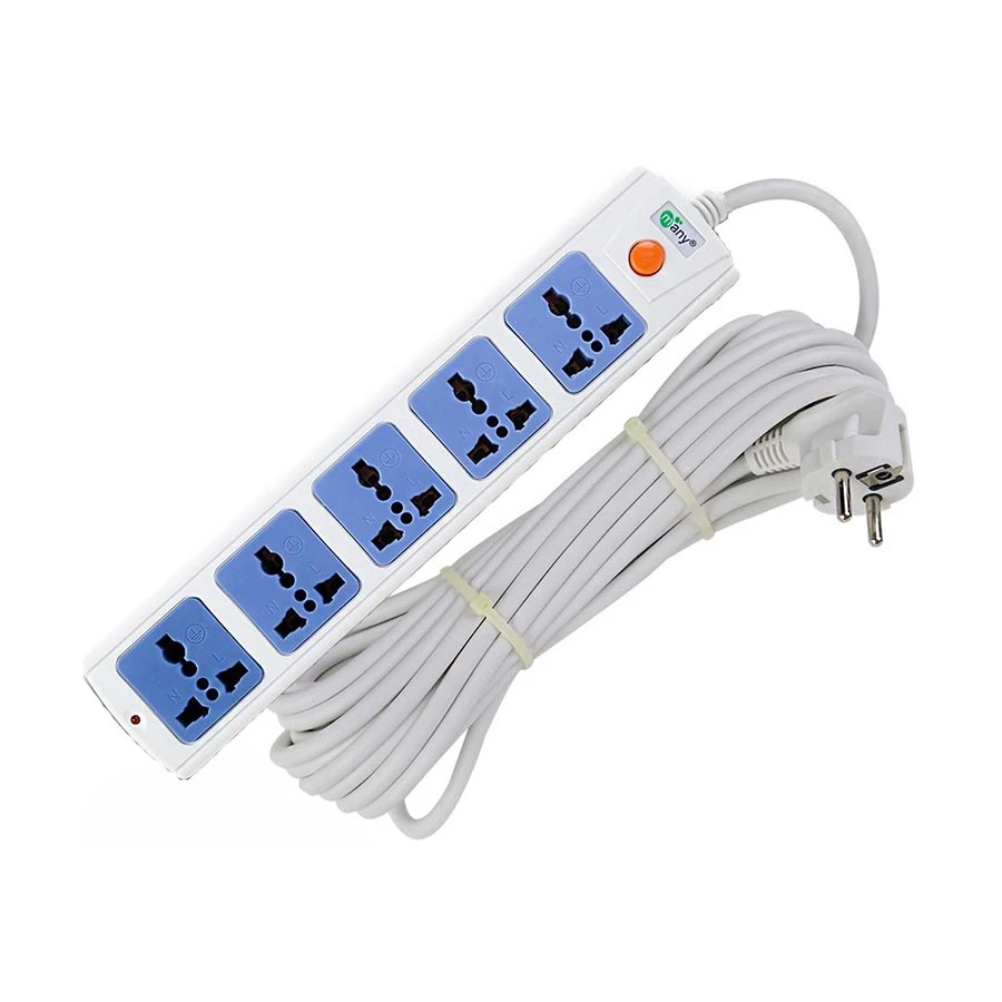 Many MTS-1105 2 Pin 5 Port Power Strip, 10 Meter, White
