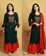 Embroidered Linen Gharara Three Piece with Dollar Work