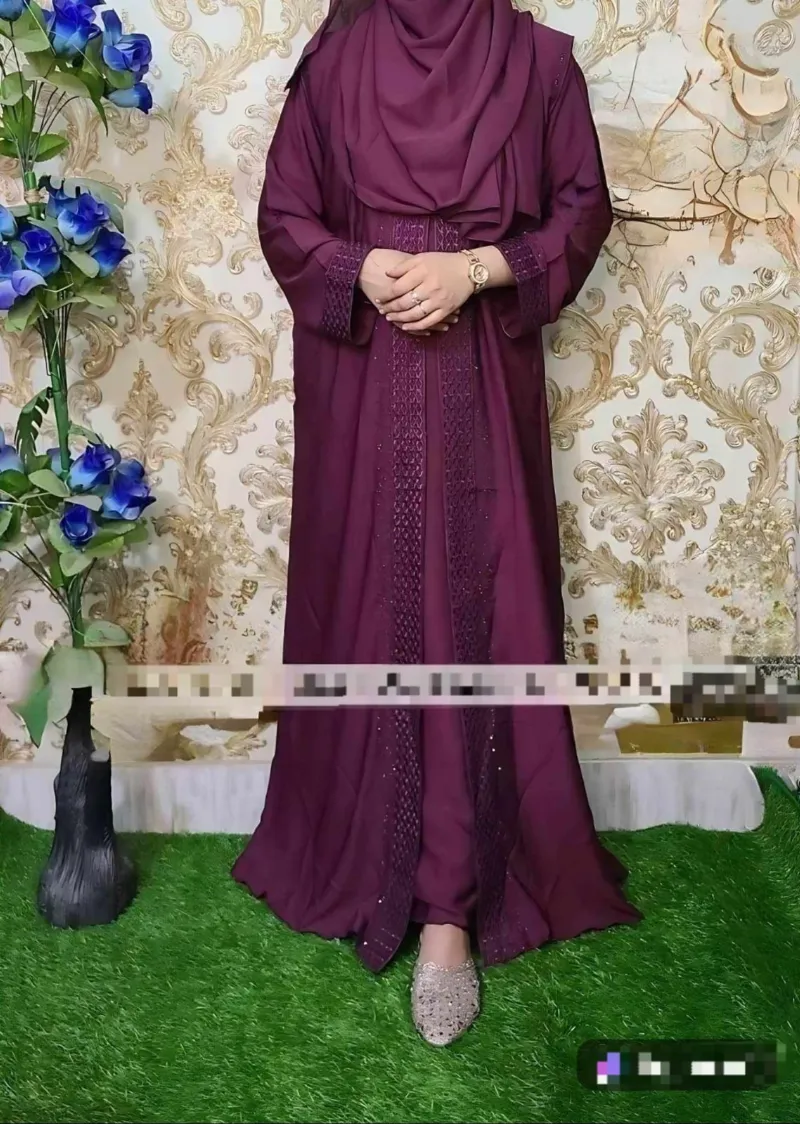 এমব্রয়ডারি কোটি বোরকা হিজাবসহ, লম্বা 52 থেকে 56