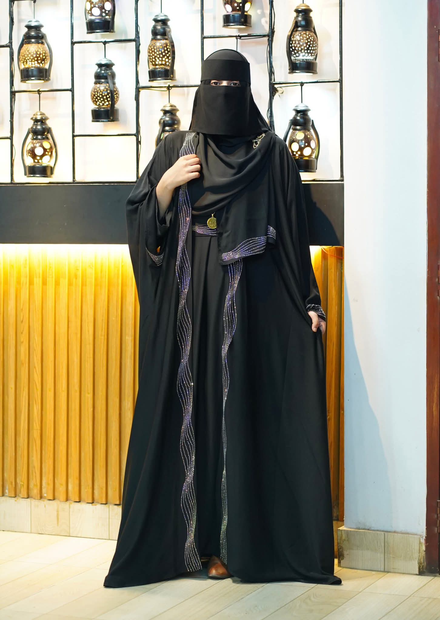 Party Borka 5 Piece Set with Koti, Inner, Hijab, Niqab and Belt