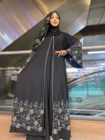 Stone Set Borka with Hijab in Cherry Fabric, Body up to 46
