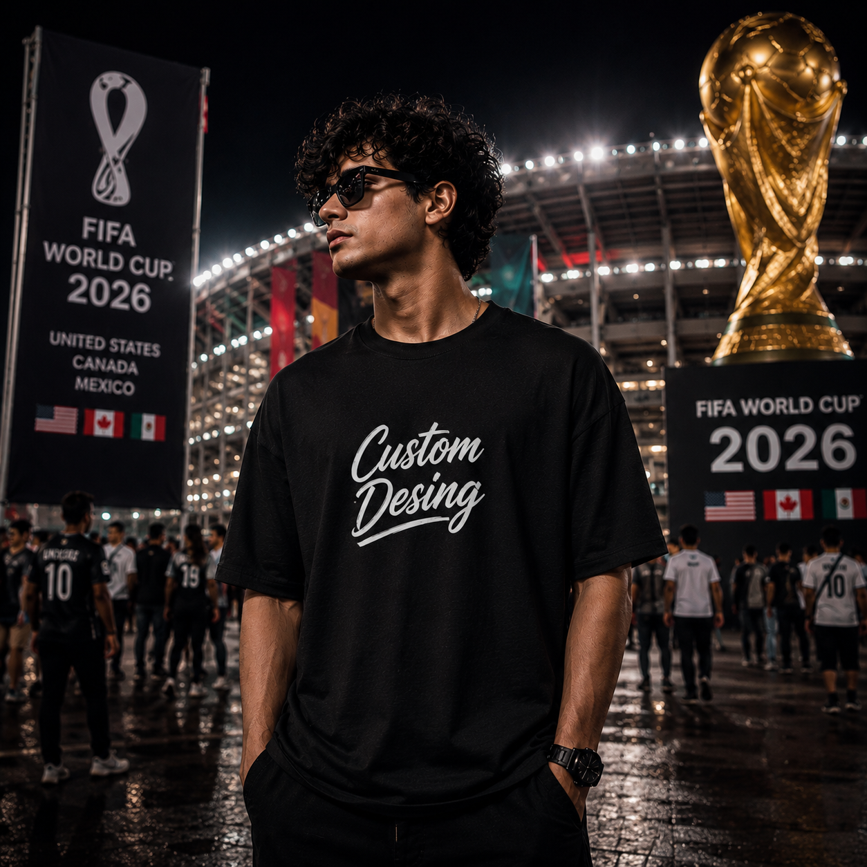 FIFA World Cup স্পেশাল কাস্টম ড্রপ শোল্ডার টি-শার্ট – কালো