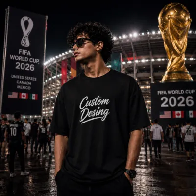 FIFA World Cup স্পেশাল কাস্টম ড্রপ শোল্ডার টি-শার্ট – কালো