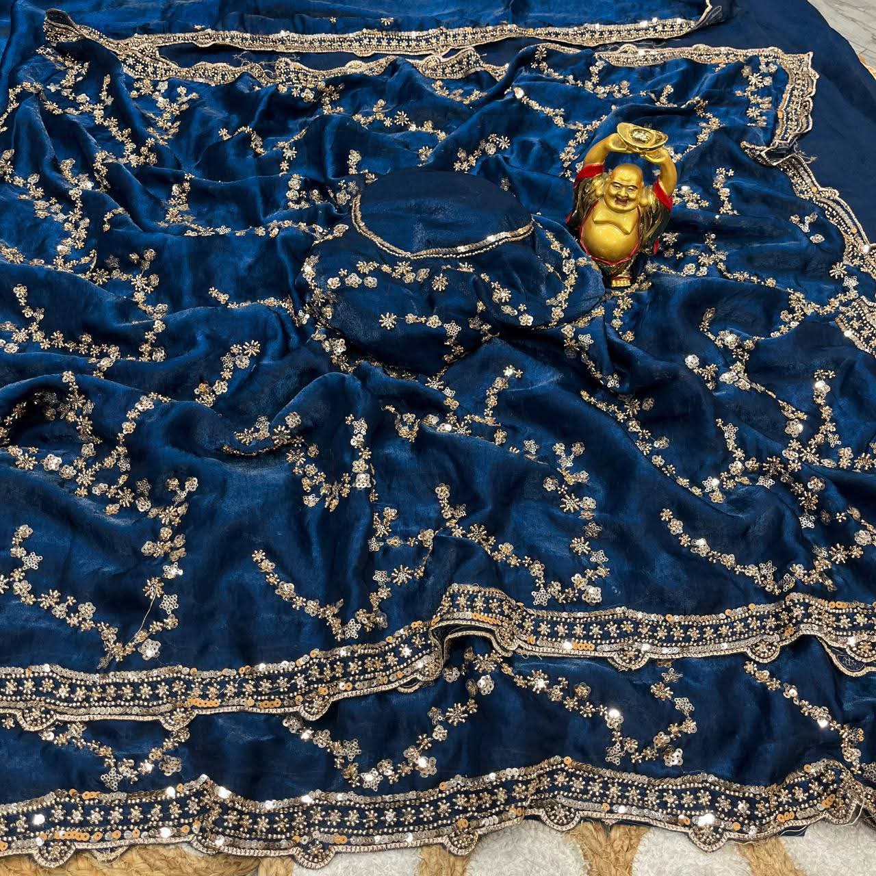 Silk Saree with Sequin Embroidery for Occasions, Over 12 Haath