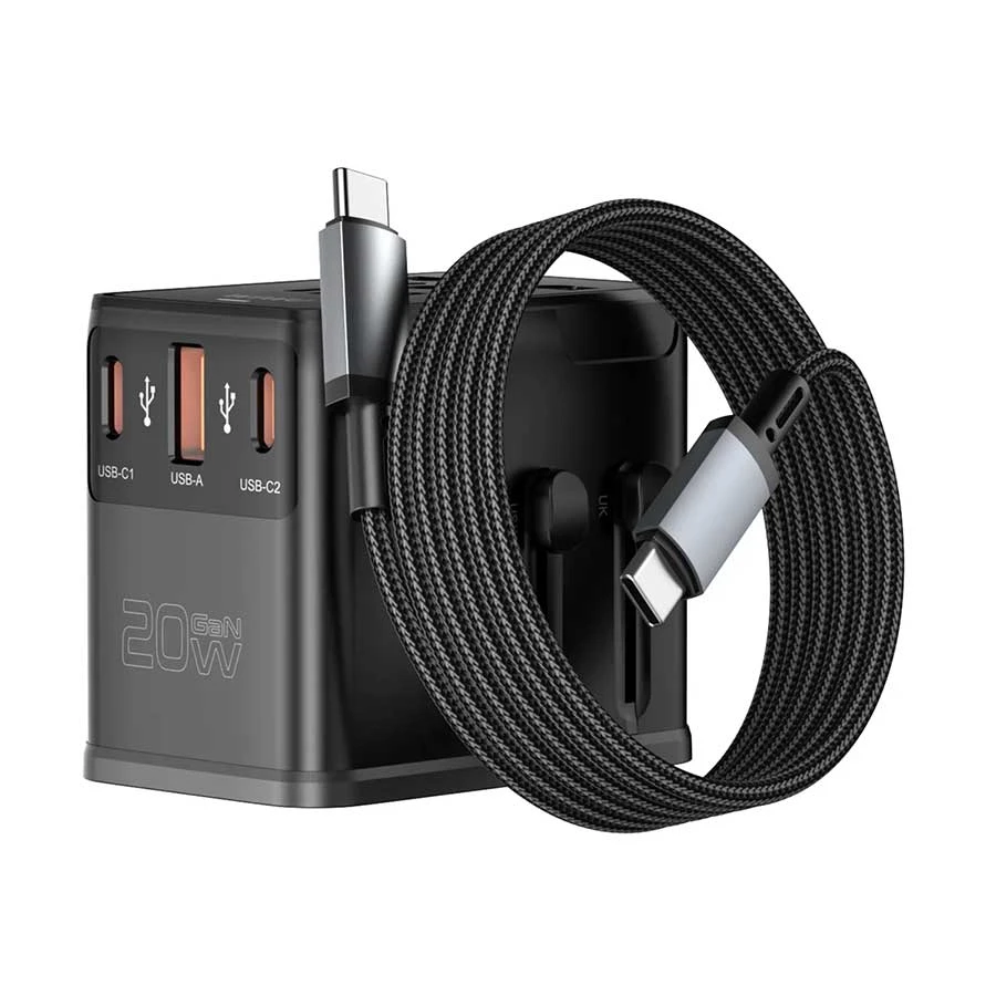 WiWU Universal Plug 20W GaN Travel Charger with AC Outlet, Black