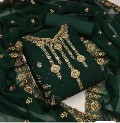 সেমি স্টিচড জর্জেট থ্রি পিস, বাটার সালোয়ার, 3 রং