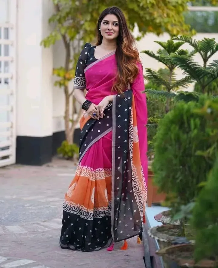Women's Chanduri Silk Digital Print Saree with Blouse, 12.5 Haath