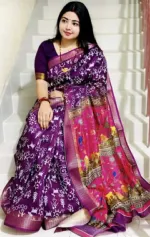 টাসেল ও জরির পাড়ের কাফতান সিল্ক ডিজিটাল প্রিন্ট শাড়ি