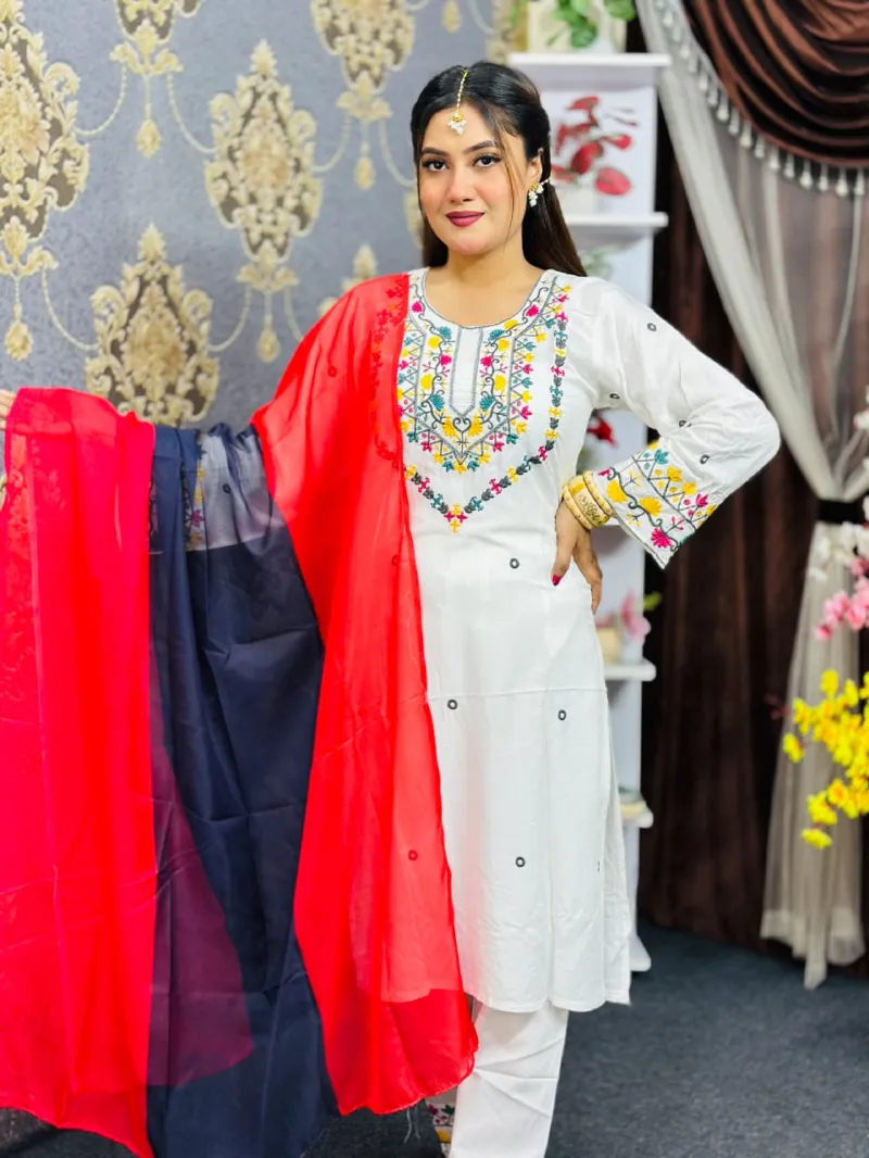 Women's AC Cotton Three Piece with Computer Embroidery