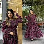 Women's Screen Print Silk Pori Gown, Lengths 51 to 56 Inch