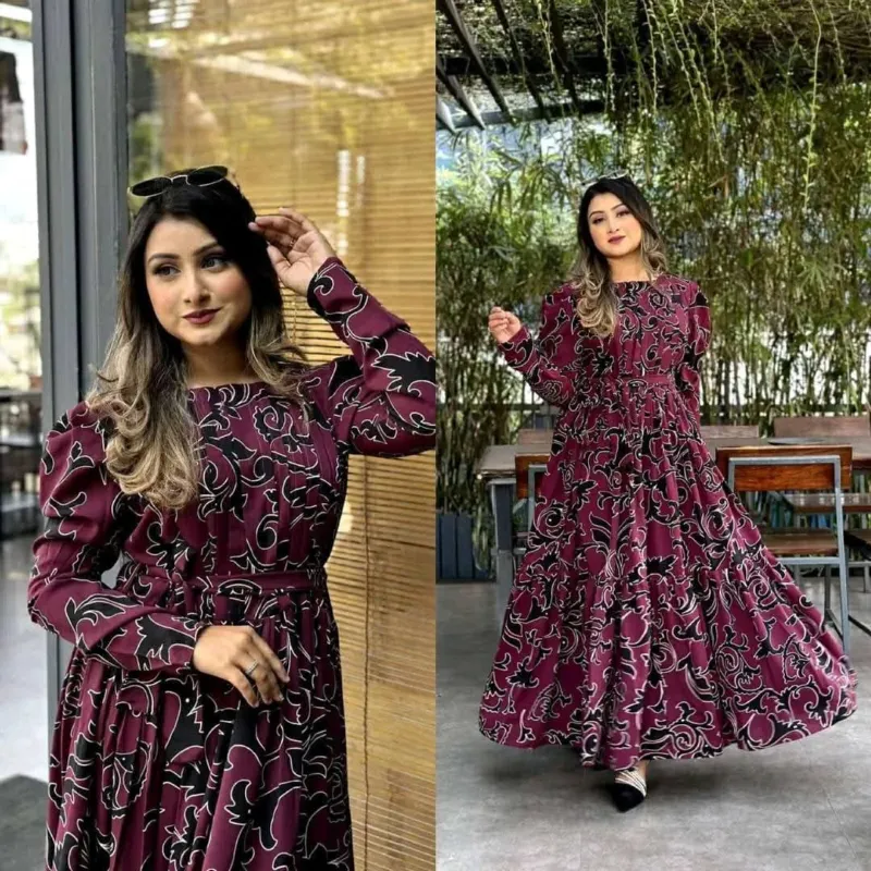 Women's Screen Print Silk Pori Gown, Lengths 51 to 56 Inch