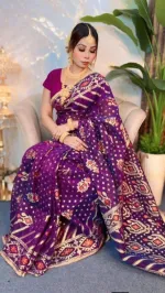 Jamdani Design Saree with Matching Blouse Piece, 5 Colours