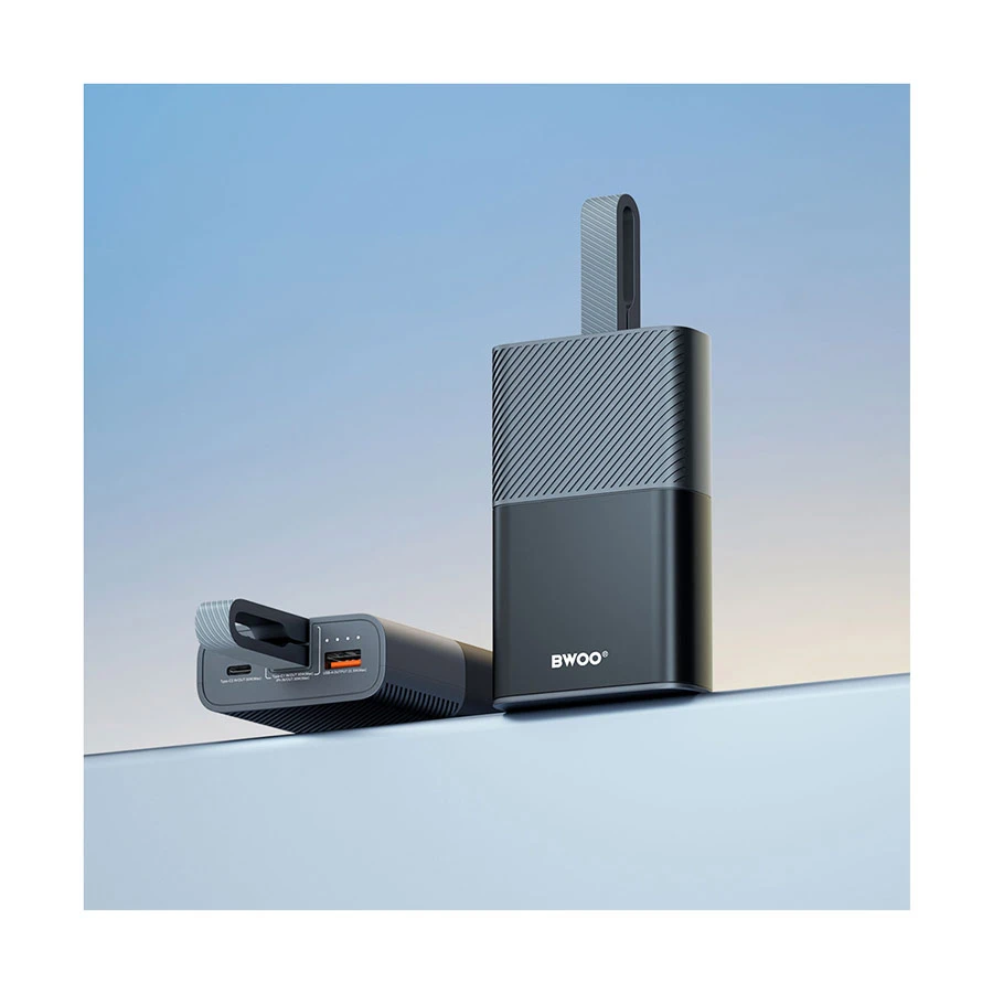 Bwoo BO-P68 10000mAh 30W Power Bank with Built-In Cable Grey