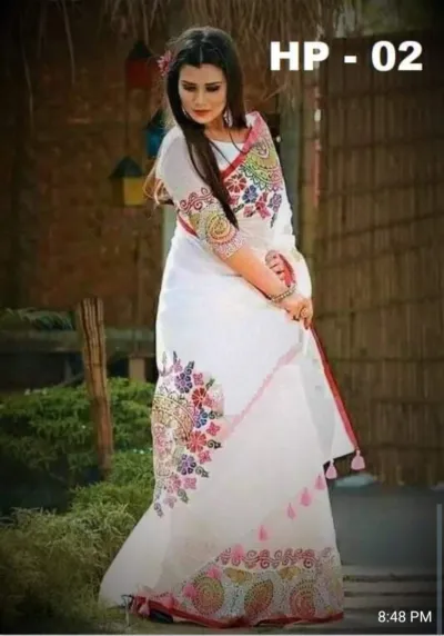 Half Silk Saree with Hand Printed Design, 12 Haath