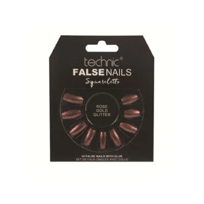 Technic Squareletto ফলস নেইল 24 পিস, গ্লু সহ - Rose Gold Glitter