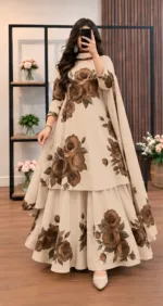 Micro Stitch Digital Print Three Piece with Chiffon Orna