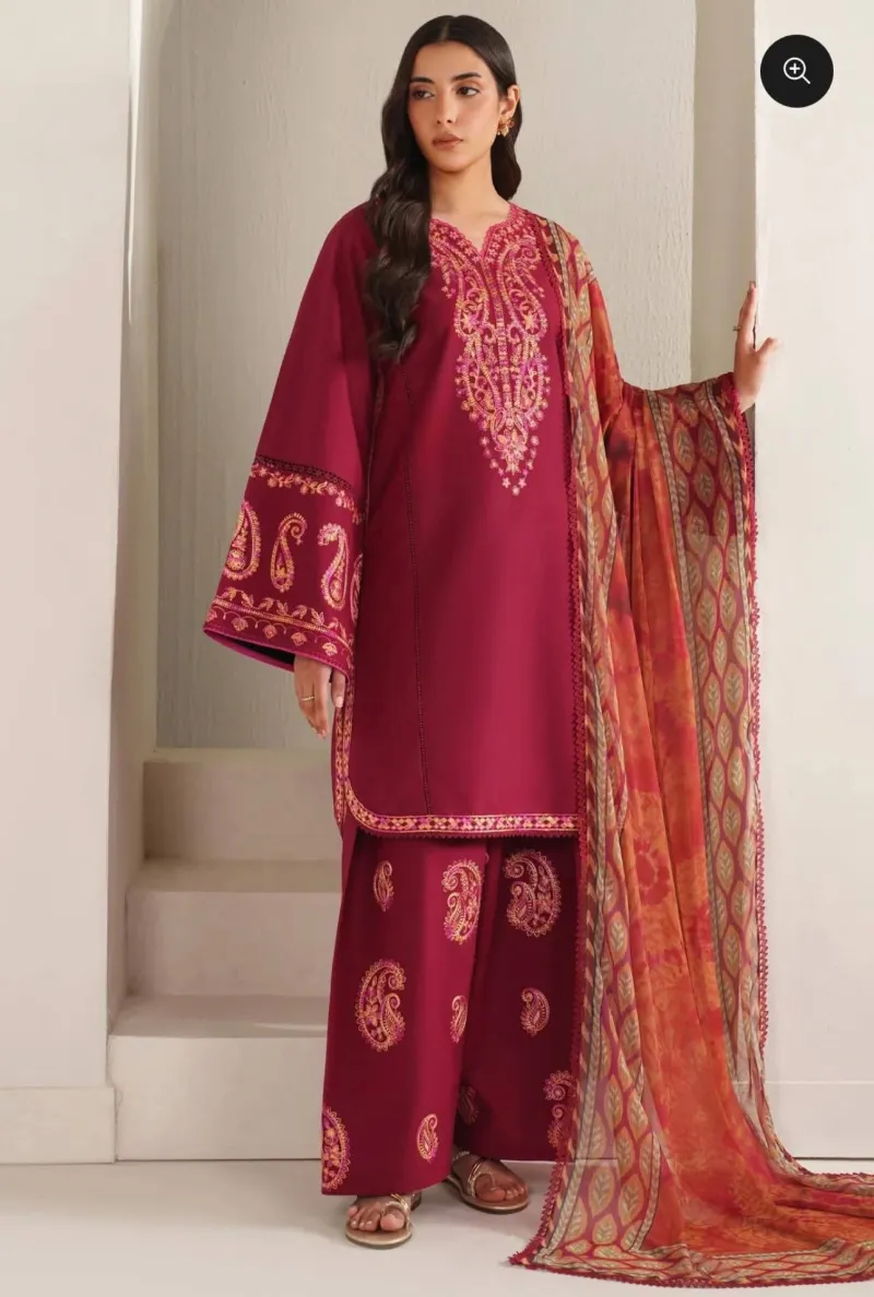 Micro Stitch Digital Print Three Piece with Lace and Georgette Orna