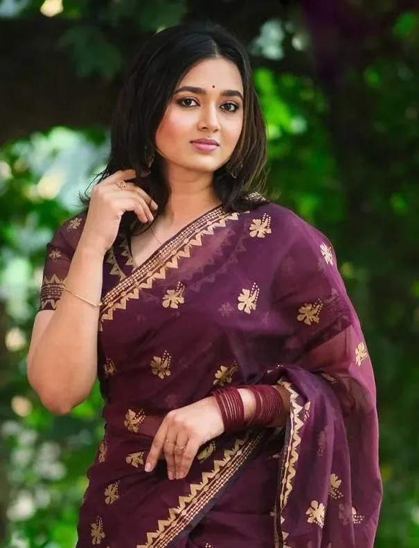প্রতিদিনের জন্য হালকা সেমি মসলিন শাড়ি, 14 হাত