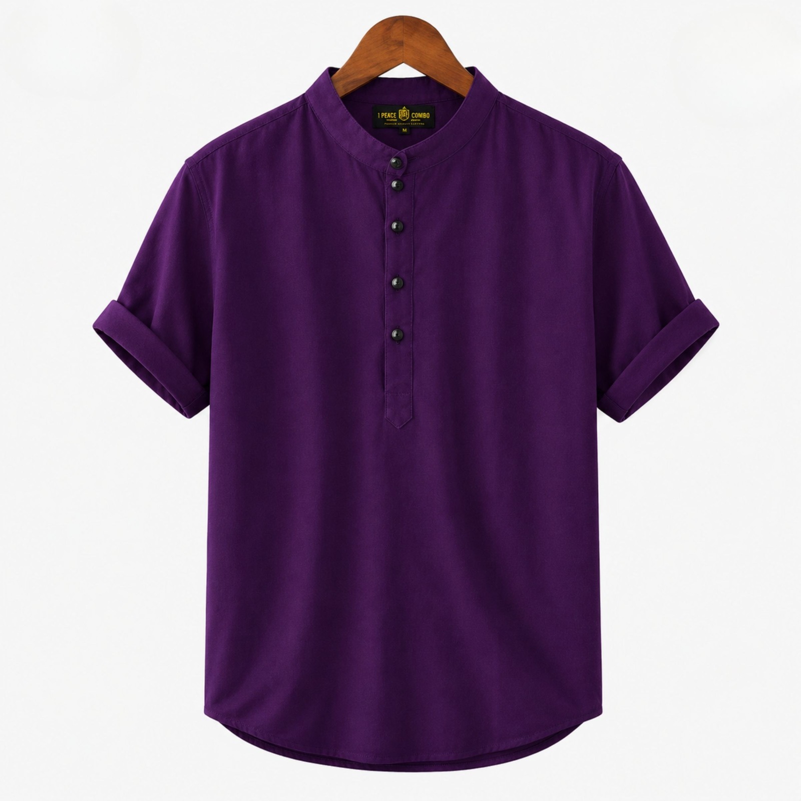 Men's Half Sleeve Band Collar Katua, Pure Oxford Cotton