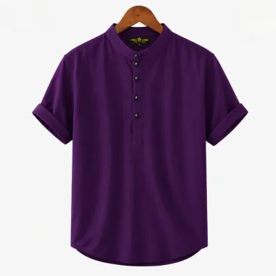 Men's Half Sleeve Band Collar Katua, Pure Oxford Cotton