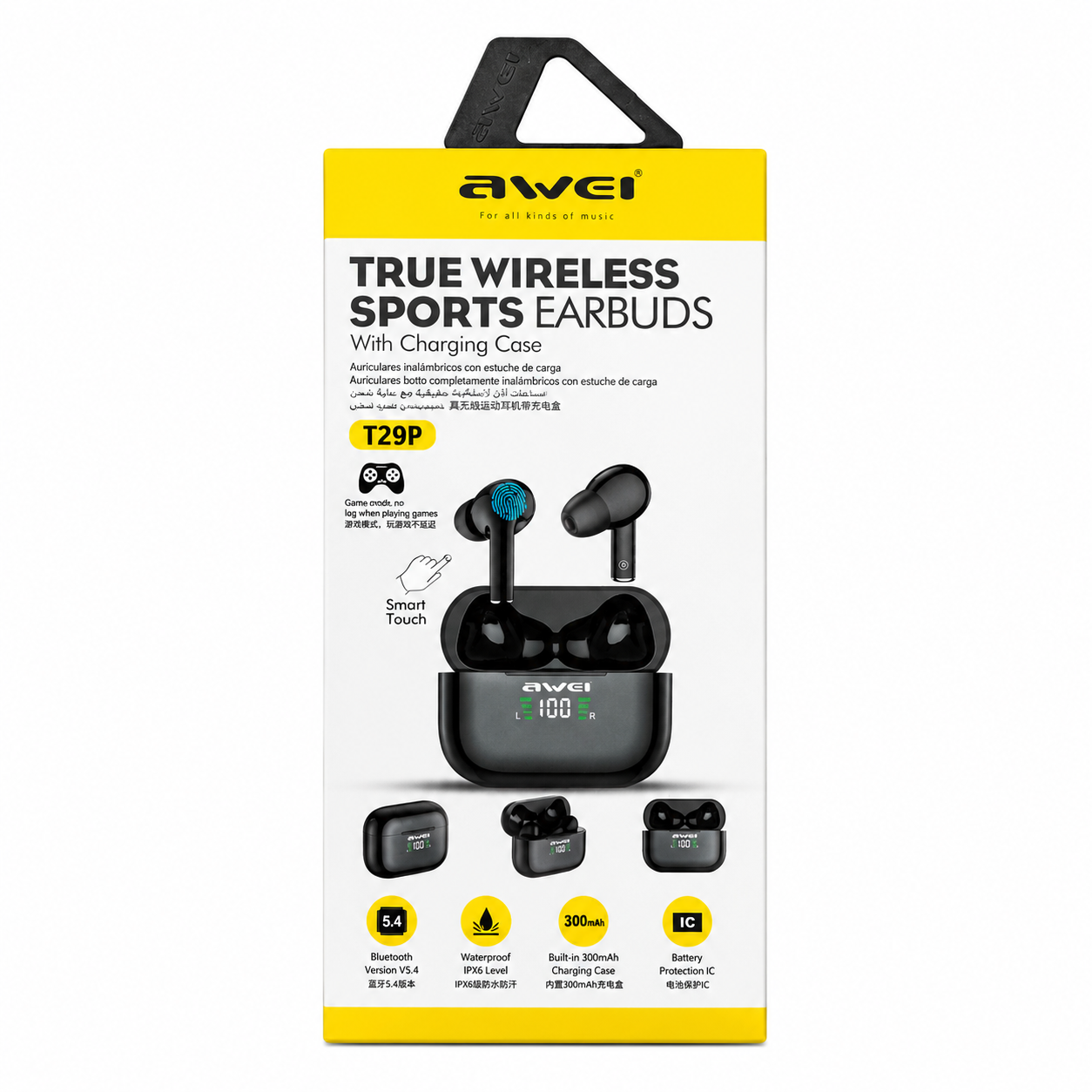 Awei T29P ANC গেমিং ট্রু ওয়্যারলেস ইয়ারবাডস – Bluetooth 6.0, IPX6