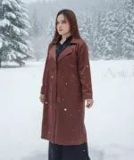 Women's Suede Leather Overcoat with Buttons and Side Pockets