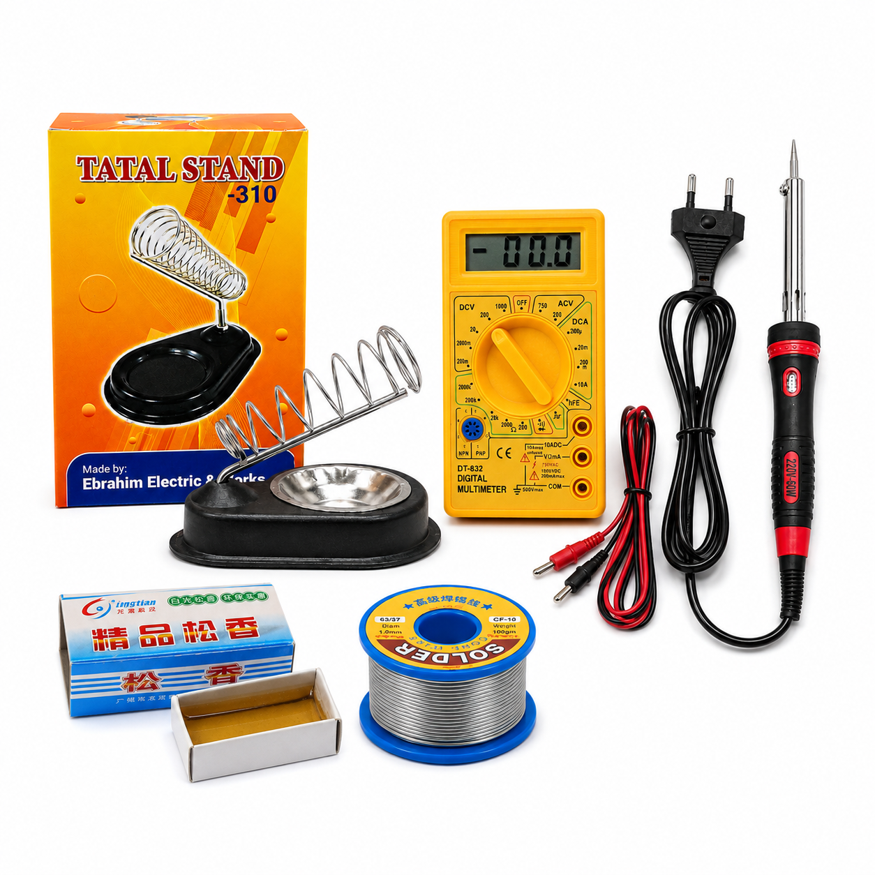 Master 5 ইন 1 সোল্ডারিং কম্বো কিট – 60W সোল্ডারিং আয়রন, মাল্টিমিটার, স্ট্যান্ড, লিড ও রজন