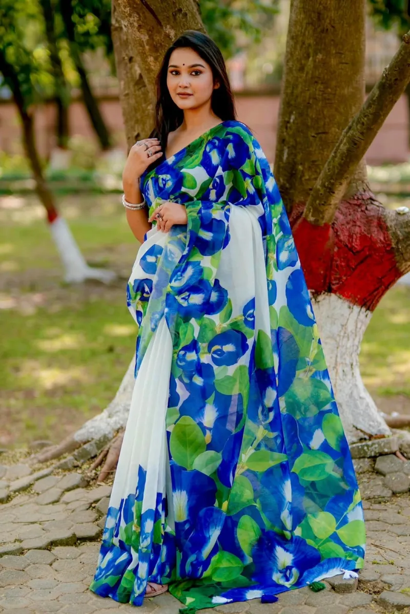 Women's Chanderi Silk Saree with Modern Digital Print, 5 Colours