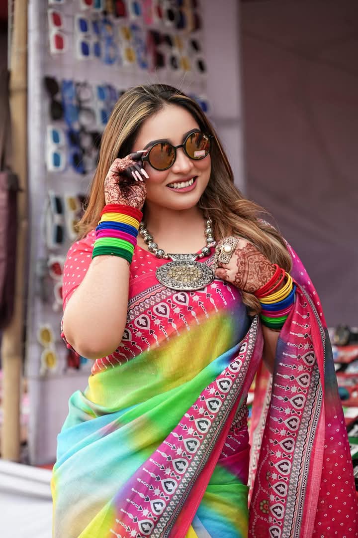 Chanduri Soft Silk Saree with Body Digital Print and Tassels