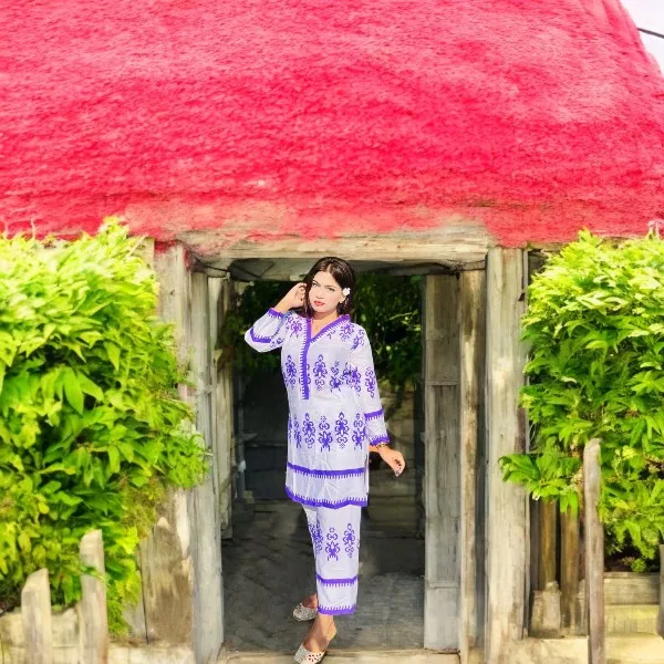 Floral Fusion লিনেন টু পিস সেট