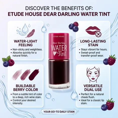 Etude Dear Darling ওয়াটার লিপ টিন্ট, শেড 01 Strawberry Ade