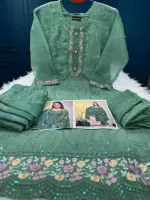 হেভি সিকুইন এমব্রয়ডারি জর্জেট থ্রি পিস, কাটওয়ার্ক ওড়না