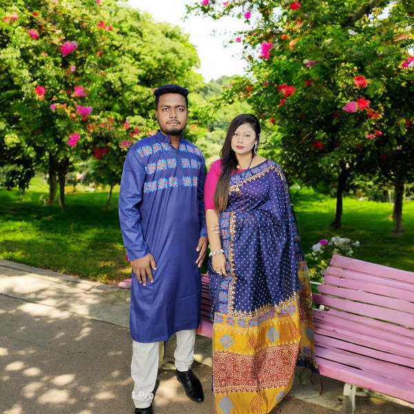 Exclusive Dhupian Silk Saree & Punjabi Couple Dress